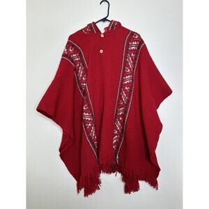 Vintage Inca Quichua Native Style Wool Poncho Hooded Hand Woven One Size Unisex